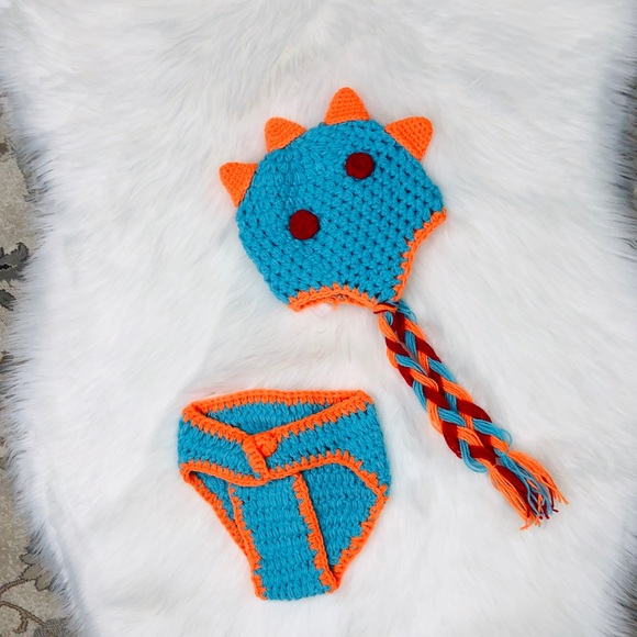 2pcs Newborn Photography Props Cute Cartoon Dinosaur Costume Outfits Crochet - Picture 4 of 4